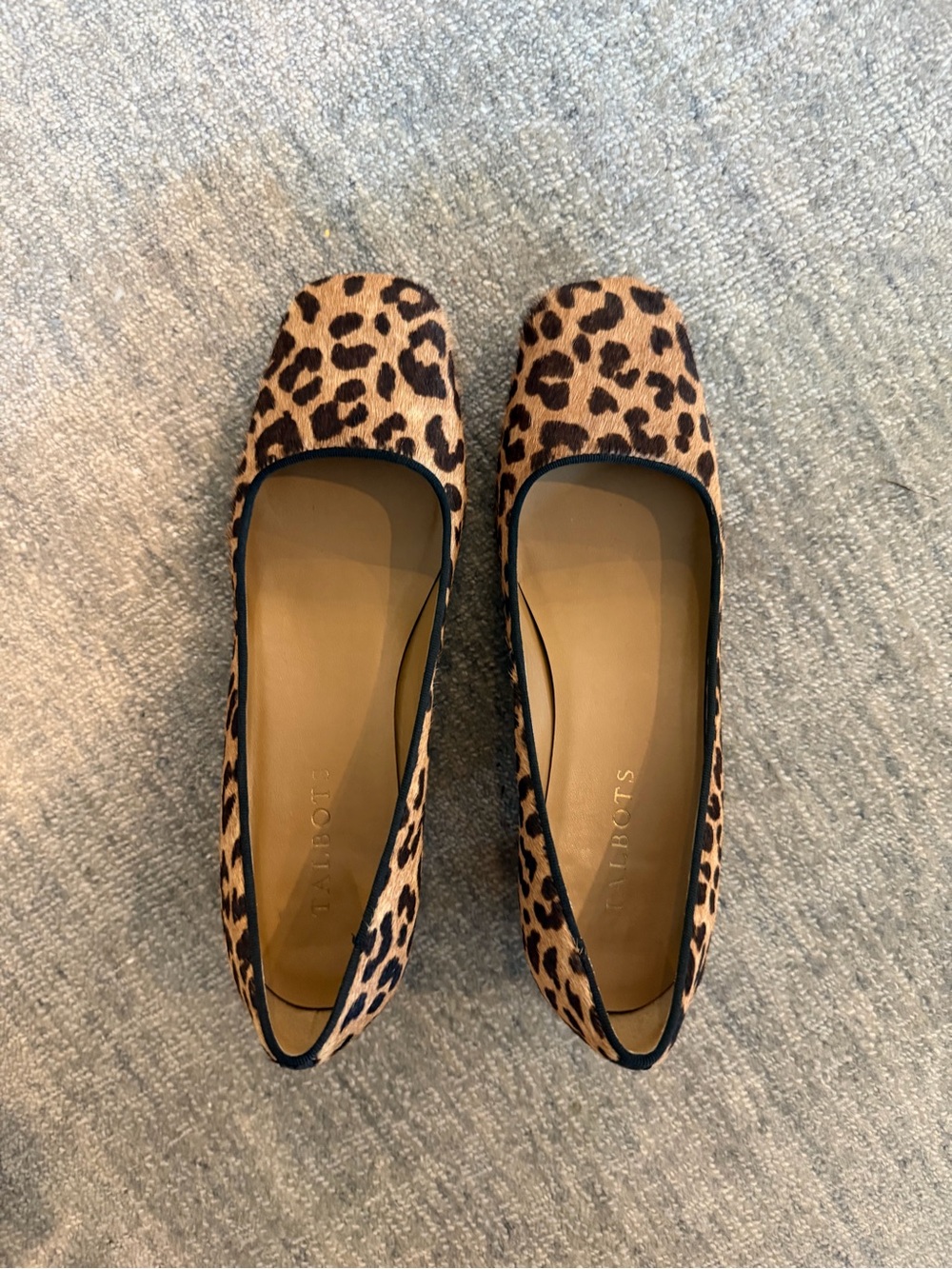 Talbots Leopard-Print Square-Toe Flats in Tan and Black